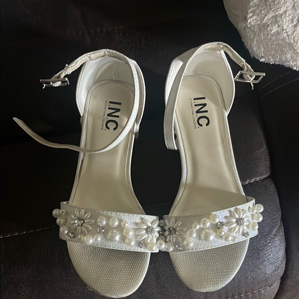INC International Concepts White Crystal Embellished Sandals